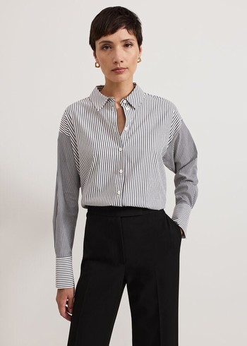 Phase Eight Mixed Stripe Shirts Black/White Australia | WJ8317296